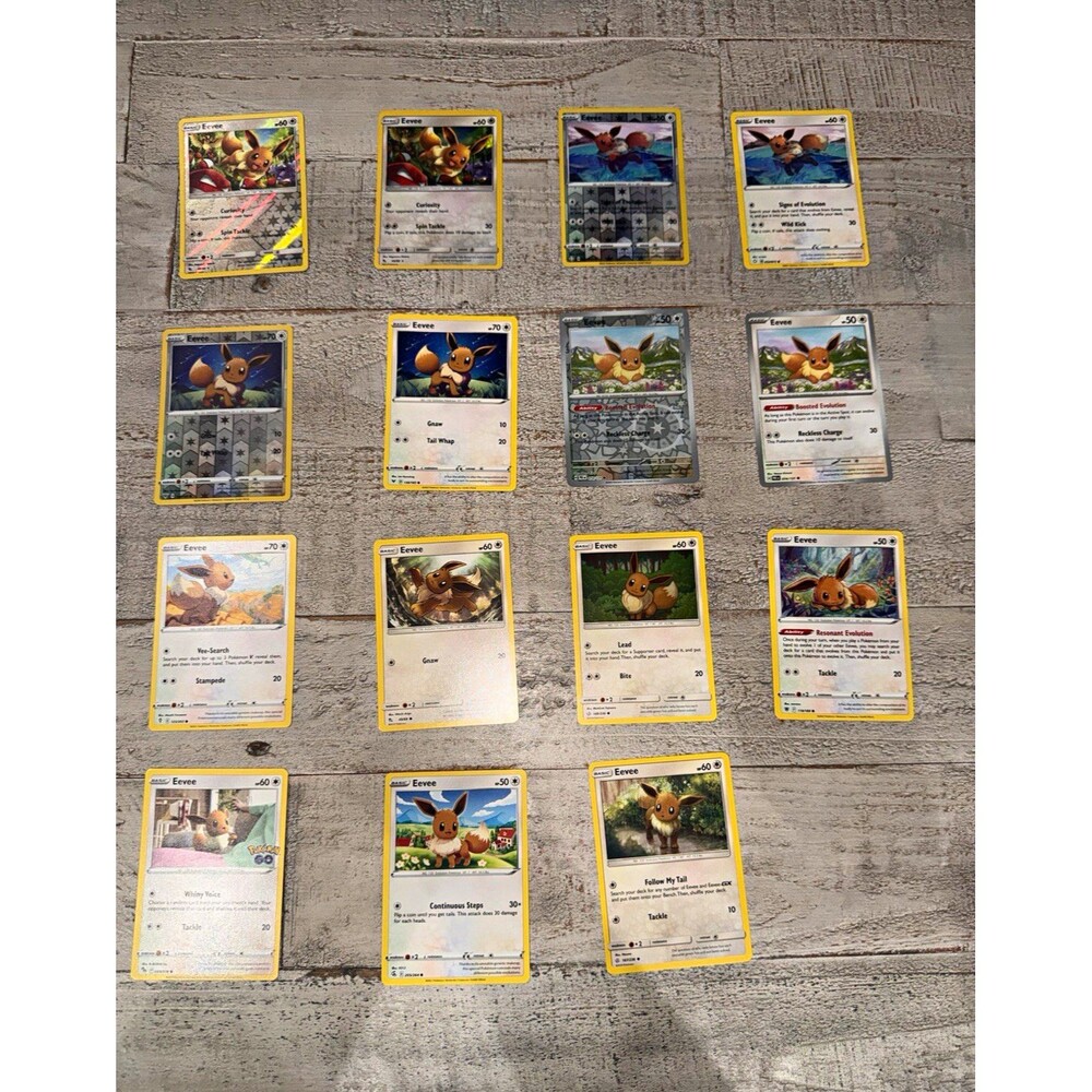 15 Pokémon Eevee Card Lot - Holo Reverse Holo Collection - Multiple Sets